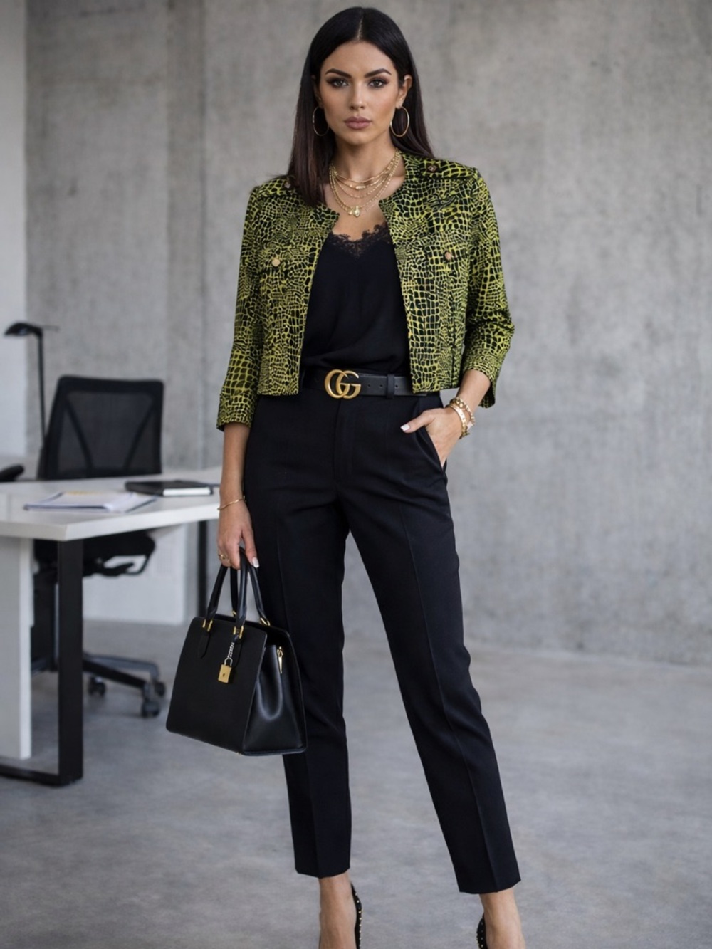 Danny & Nicole Green Crocodile Print Blazer